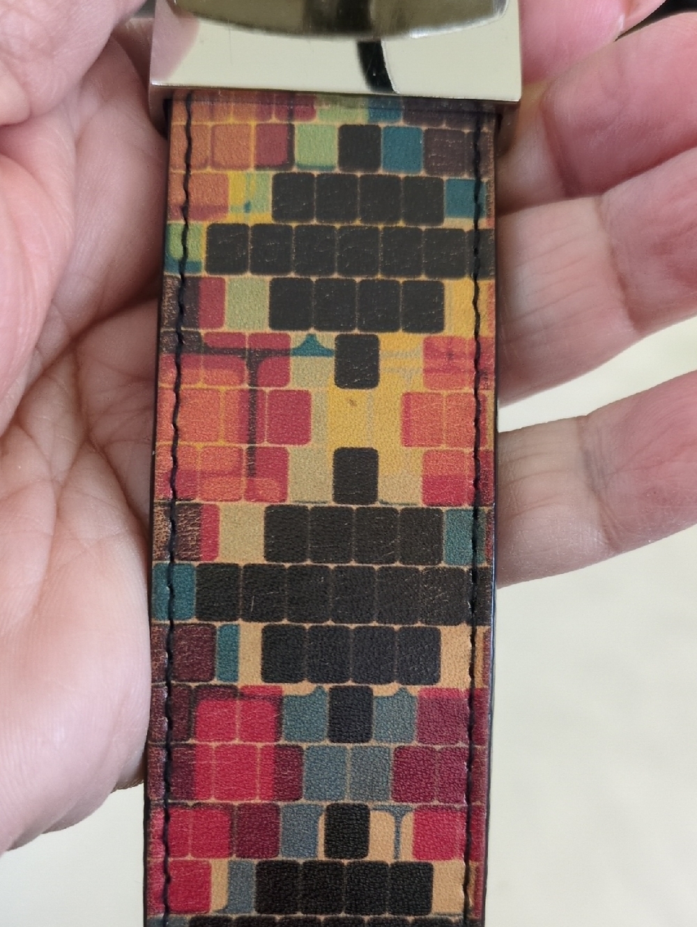 Robert Graham Colorful Mosaic, Reversable Leather Belt with Silver Hardware - Picture 6 of 9